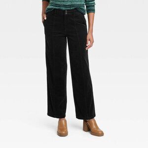 Knox Rose Women's High-Rise Wide Leg Corduroy Pants Black Size 14